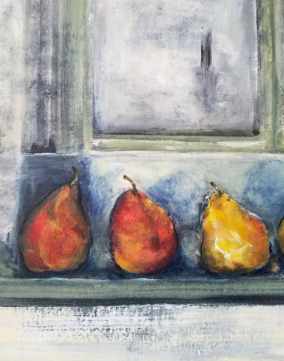 Nava Ottenberg- "Six Pears In A Window" Acrylic Painting