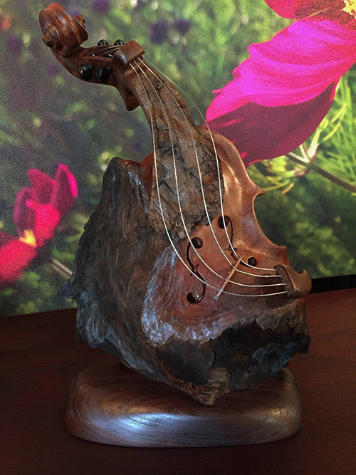 Bruce MenNe' - "Redwood Burl" Surreal Violin Wood Sculpture