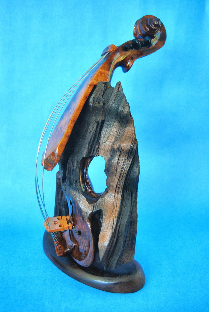 Bruce MenNe' - "Fire of the Phoenix" Surreal Single Violin Wood Sculpture