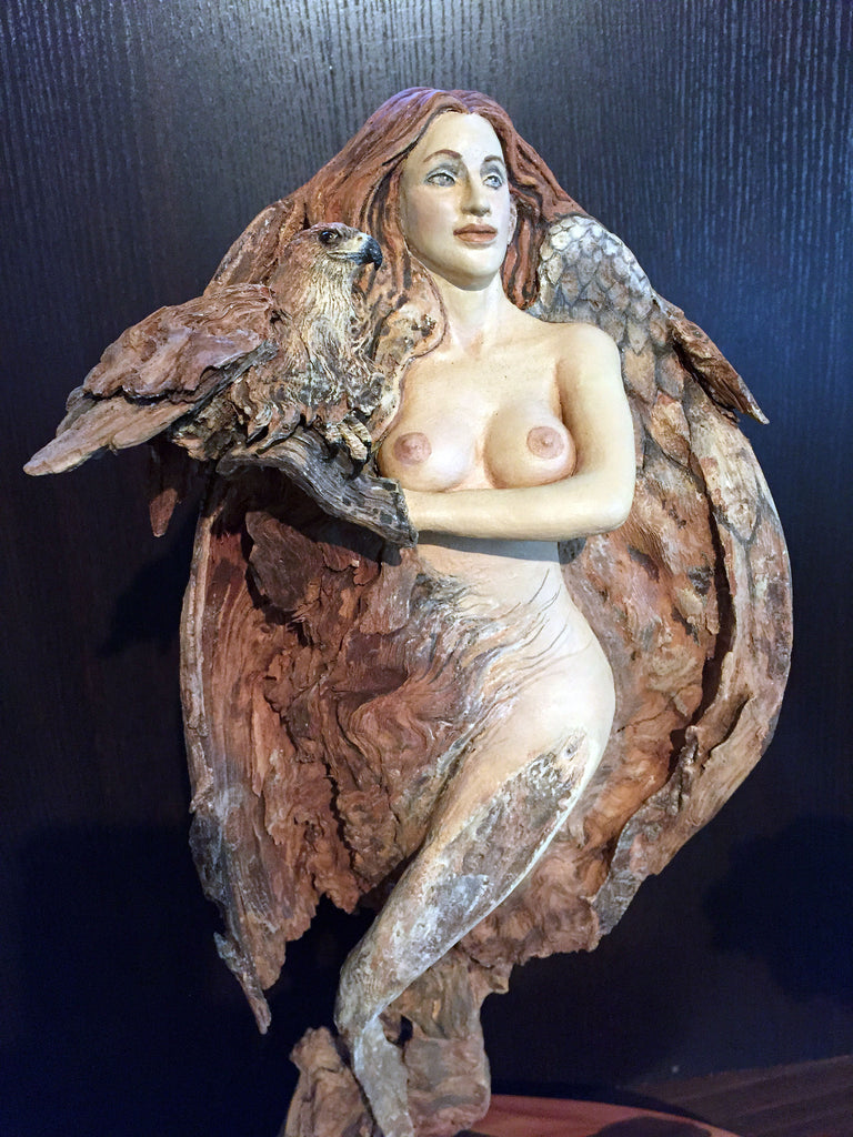 Rick Cain - "She Hawk" Wood Sculpture