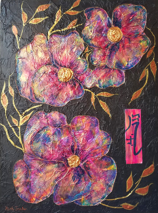 Ruth Jordan - "Energy of Flowers" Mixed Media Painting